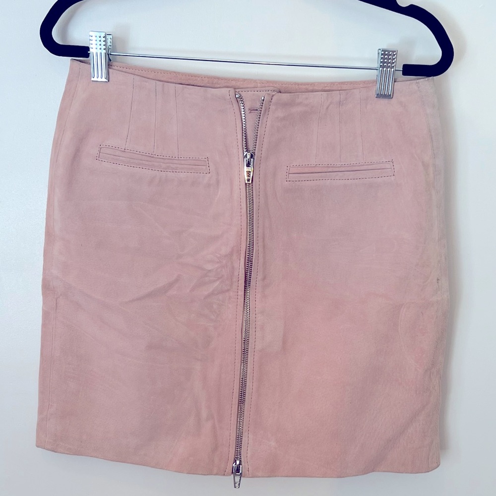 Blank NYC Pink Pearl Suede Skirt, 100% Leather